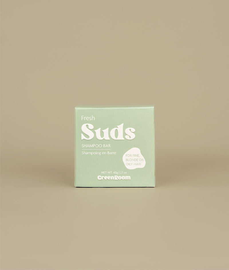 Green with white writing small square Fresh shampoo bar packaging