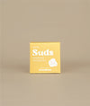 Yellow with white writing small square sunny shampoo bar packaging
